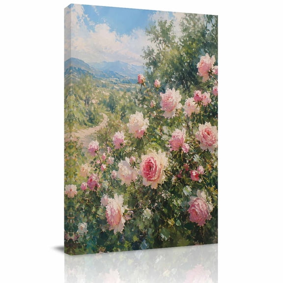 Canvas Wall Art, Spring Floral Framed Canvas Prints for Hallway Living Room, Pink Roses Romantic Summer Botanical Extra Large Gallery Wrapped Wall Decor for Home Office, Gifts, 20"x30" Ship Next Day