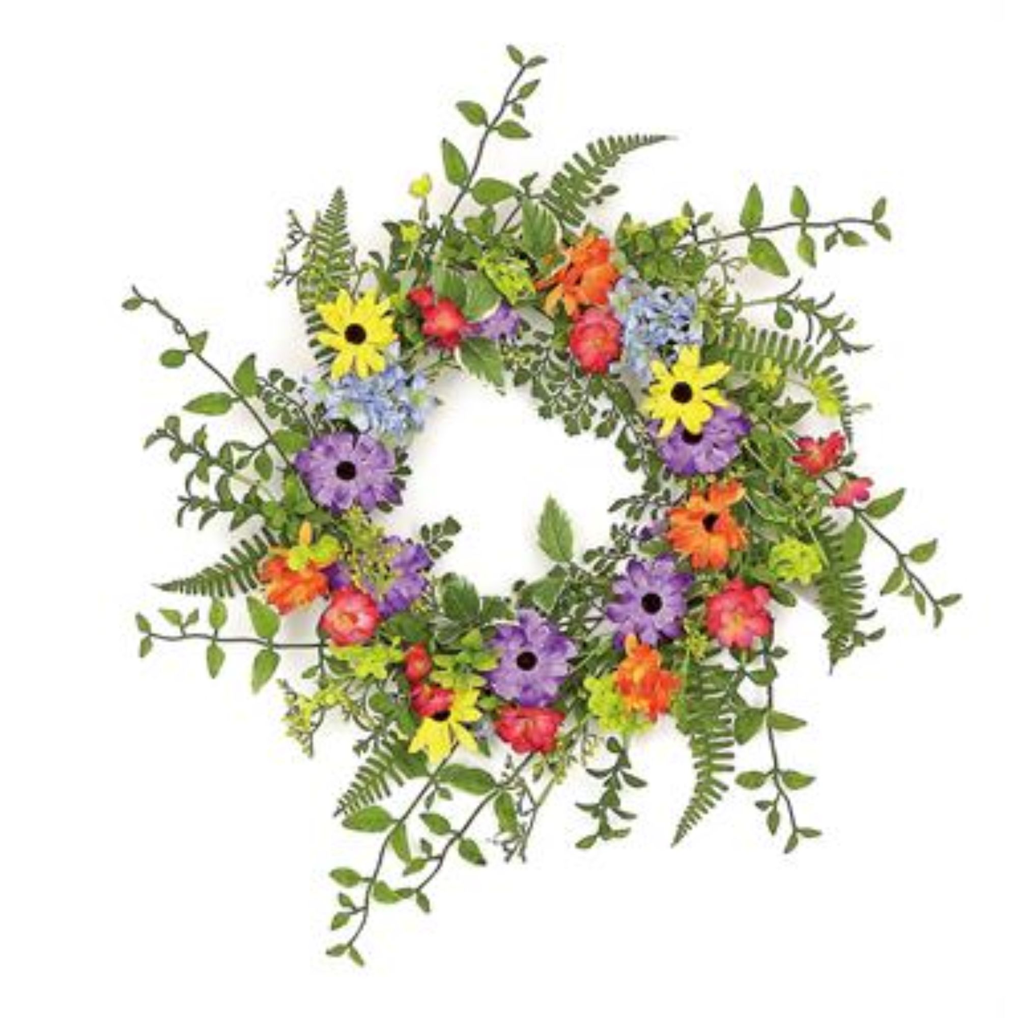 Mixed Wildflowers Artificial Spring Floral Wreath, Green 24Inch