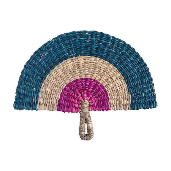 Handwoven Seaweed Wall Fan, Colorful Palm Leaf Waving Decor, Macaron Colors, Handmade Natural Seagrass, Decorative & Functional Home Wall Hanging