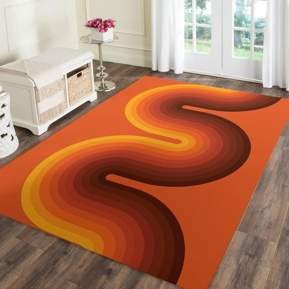 Mid Century Trippy Geometric Area Rugs,Retro Orange Brown Machine Washable Area Rugs for Living Room Non Slip Backing Rugs for Bedroom, Printed Home Decor Area Rug 2x3ft