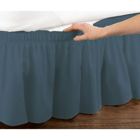 Blue Elastic Ruffled Bed Skirt Wrap Around Easy Fit Queen Or King Blue Elastic Ruffled Bed Skirt Wrap Around Easy Fit Queen Or King Size