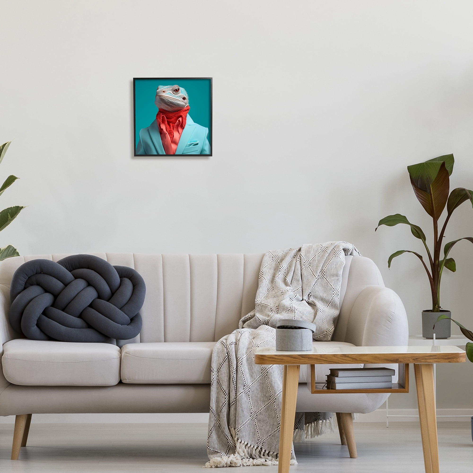 Stupell Industries Trendy Iguana Portrait Animals & Insects Painting Black Framed Art Print Wall Art, 12 x 12