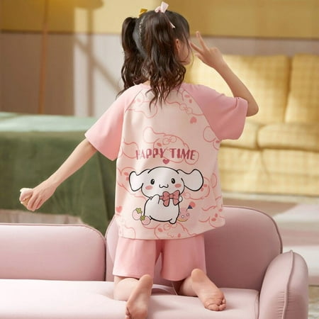 

Sanrioed Printed Children Short Sleeved Shorts Pajama Set Anime My Melody Cinnamoroll Hellokittys Kawaii Home Clothing Girl Gift