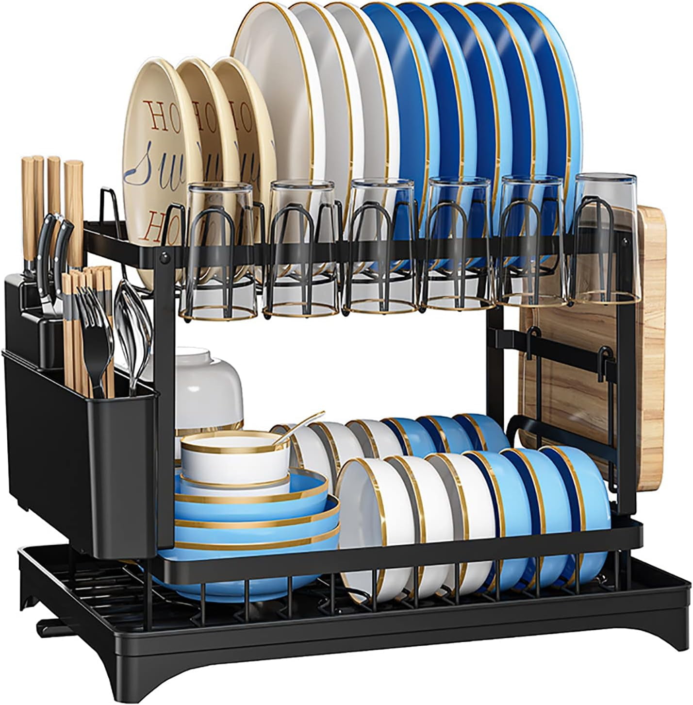 Dish Rack,2 Tier Dish Drying Rack with Drain Board Drying Rack Kitchen
