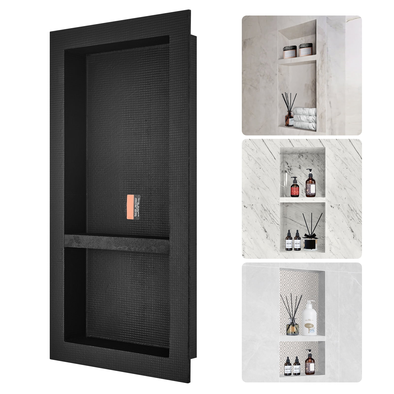 KFFKFF Shower Niche Ready for Tile 16" x 32", Double Shelf Wall Insert Organizer with Square Corners, Waterproof Recessed Storage for Bathroom and Shower, Black