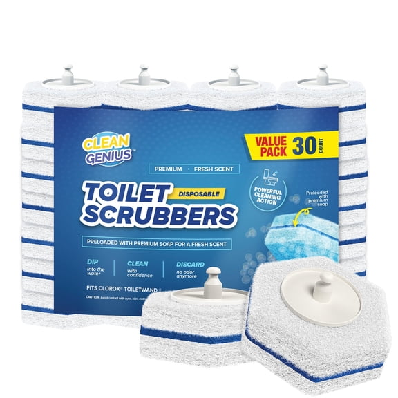 CleanGenius Prefilled Cleaning Disposable Toilet Scrubbers, 30 Count, Fits Clorox ToiletWand