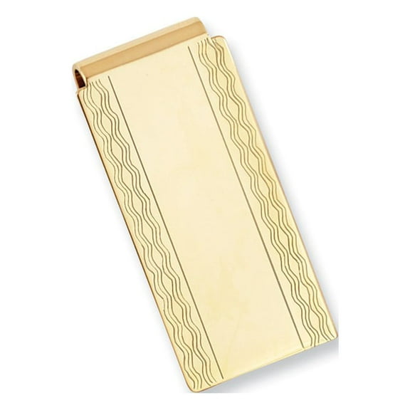Gold-plated Kelly Waters Patterned Edge Hinged Money Clip; for Adults and Teens; for Women and Men
