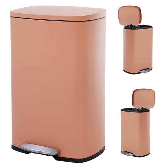 CL.HPAHKL 50 Liter / 13 Gallon Trash Can, Stainless Steel Kitchen Trash Can with Removable Inner Bucket Garbage Can with Lid Step Trash Can for Home Office, Brushed Stainless Steel Finish, Pink