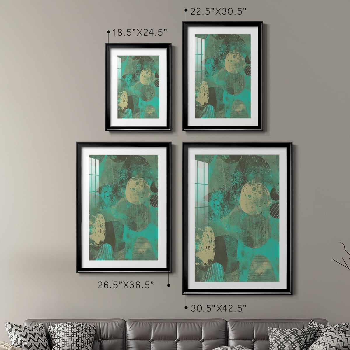 Wexford Home Minty Green Orbs I Premium Framed Print, 26.5" x 36.5" - Ready to Hang, Black (Set of 2)