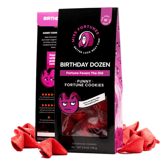 Miss Fortunes - Funny Fortune Cookies - The Birthday Dozen - Make This The Birthday They'll Probably Forget - Written By Professional Comedy Writers (12 Individudally Wrapped Funny Fortune Cookies)