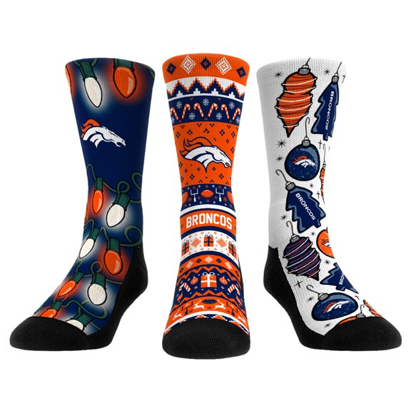 Rock Em Socks Denver Broncos Unisex Holiday 3-Pack Crew Socks