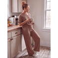 thumbnail image 5 of JWD Women's 2 Piece Pajama Set Off-Shoulder Short Sleeve Top And Wide Leg Lounge Pants Soft Cozy Sleepwear Loungewear Brown 2XL, 5 of 7