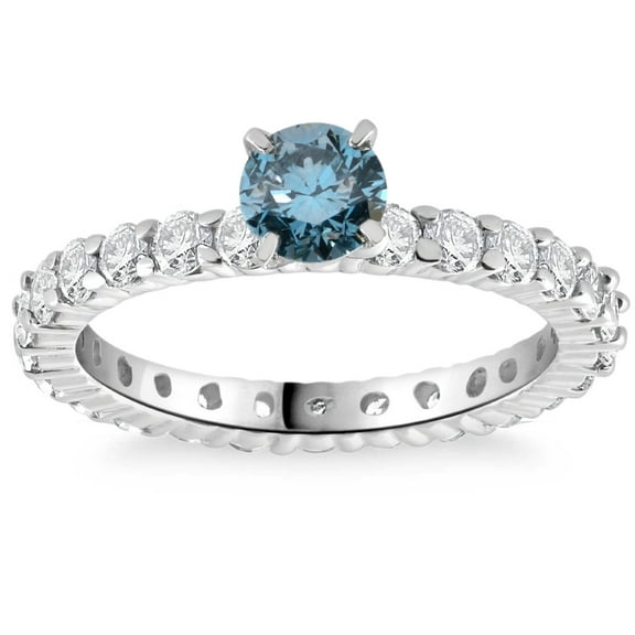 Pompeii 1 1/3Ct Blue & White Diamond Eternity Engagement Ring 14k White Gold (Blue,SI2-I1)