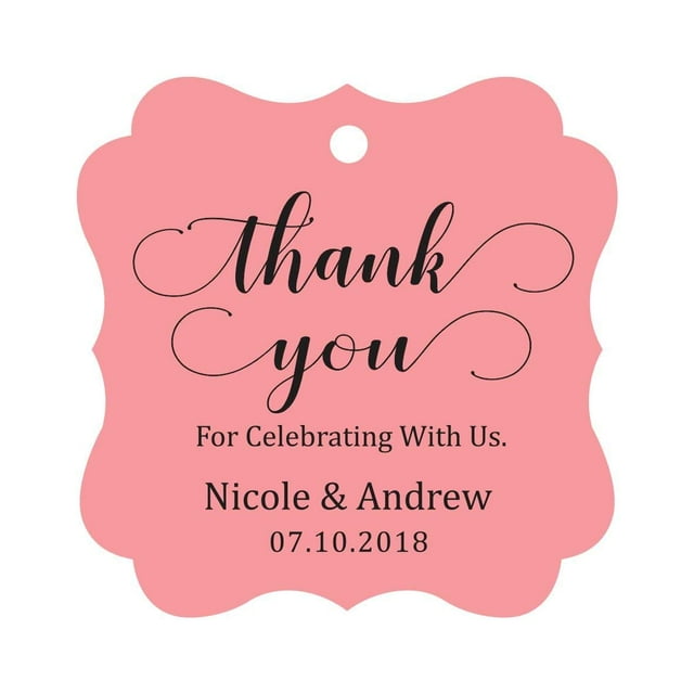 Darling Souvenir Custom Names Thank You For Celebrating With Us Wedding Hang Tags Personalized Party Tags-Peach & Pink-100 Tags