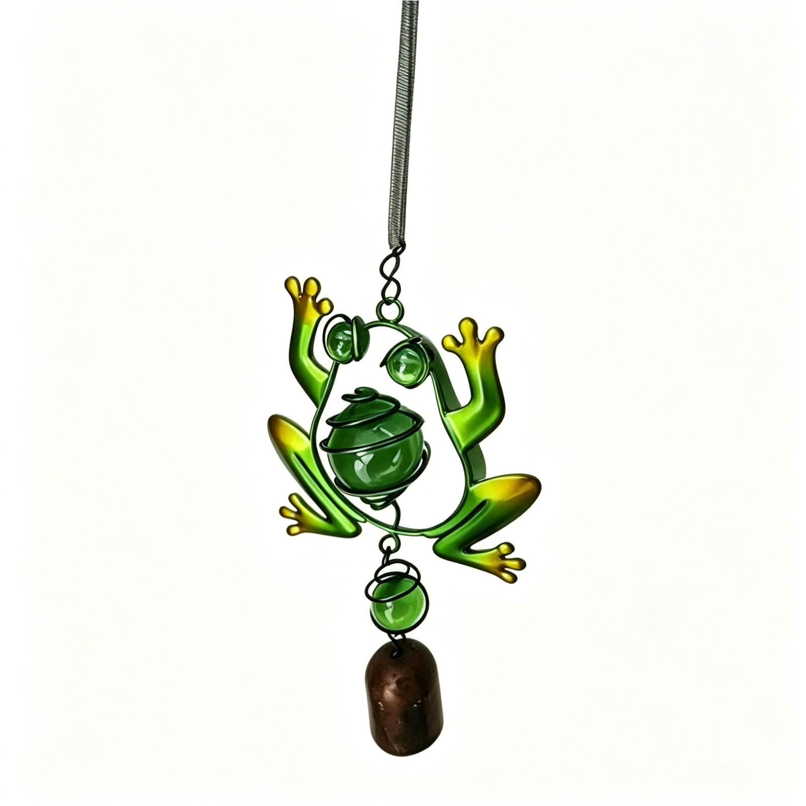 Chimes Hanging Wind Ornaments Cute Iron Frog Wind Chimes with Glass Beads for Patio Yard Garden Window Decor Green