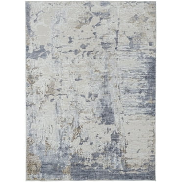HomeRoots 514203 4 x 6 ft. Ivory Gray & Blue Abstract Power Loom Distressed Rectangle Area Rug