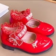 thumbnail image 2 of Quealent Girls Mary Jane Dress Shoes for Toddler Kids Flower Rhinestone Front Bow Ballerina Flat Red for Size 1.5, 2 of 9