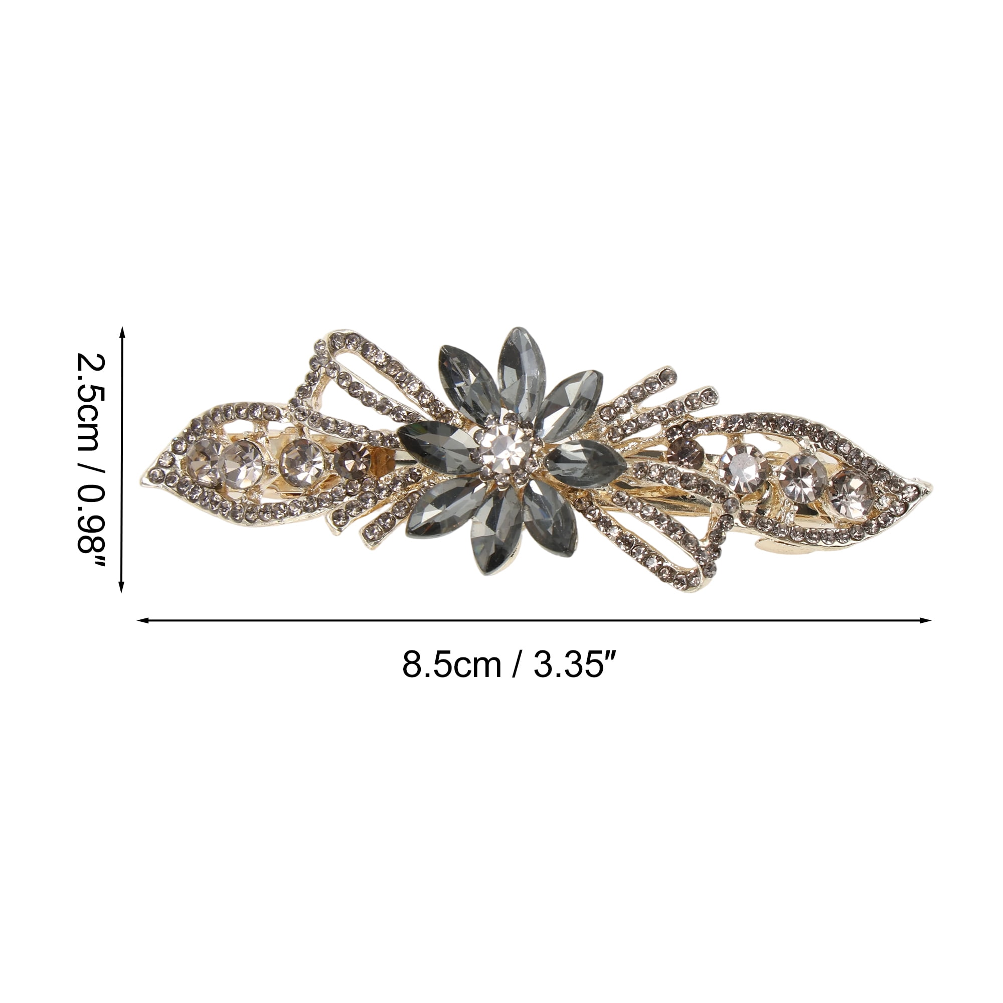 Unique Bargains Flower Rhinestone Barrettes Stylish Hair Gray