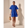 thumbnail image 4 of Royal Blue Solid Color Front Button Ruffle Hem Short Sleeve Vacation Dress, 4 of 7