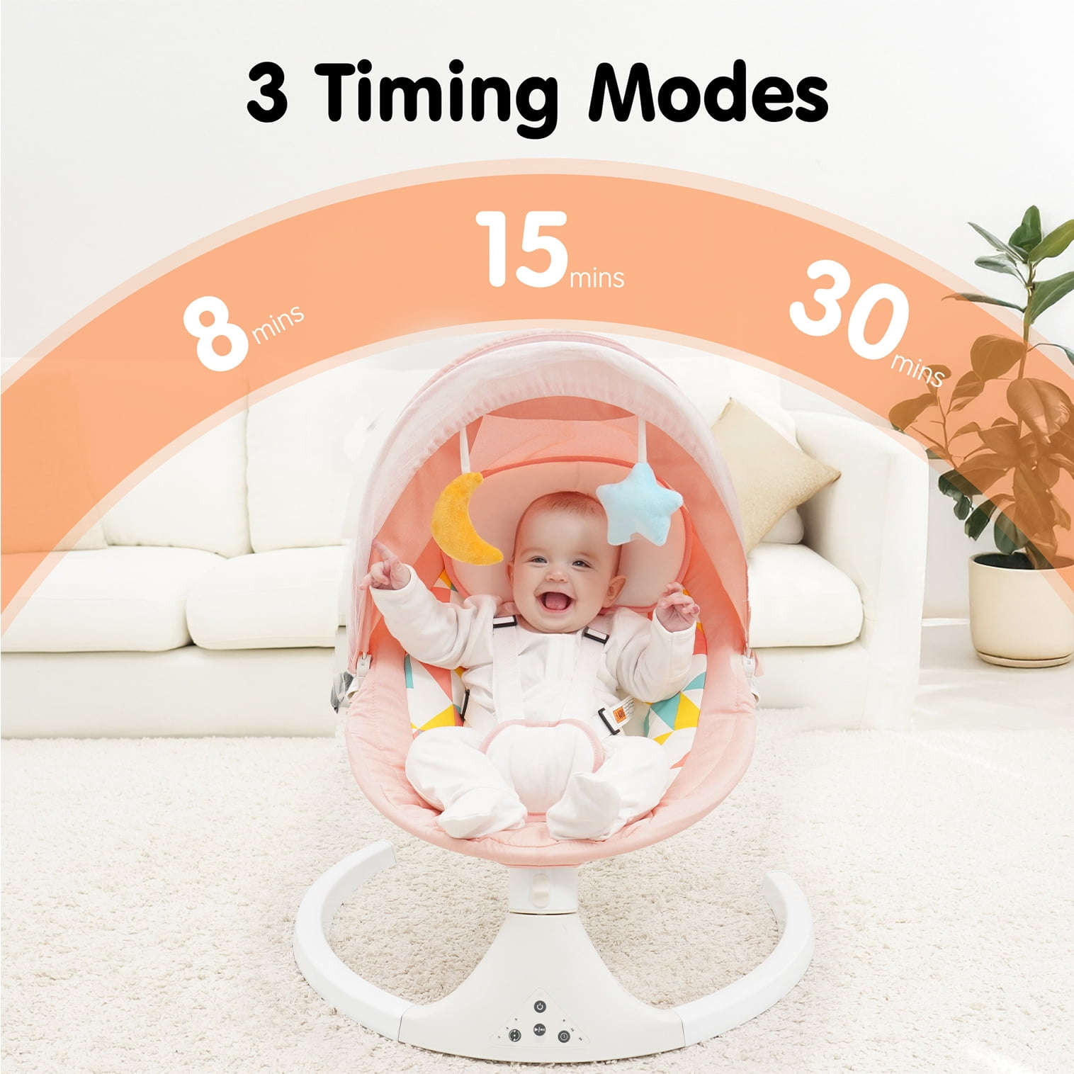 Aprpink 5 in 1 Large Baby Swing Bouncer with Rocking, Mosquito Net&Cute Toys Pink Striped for Toddler, 1 Count