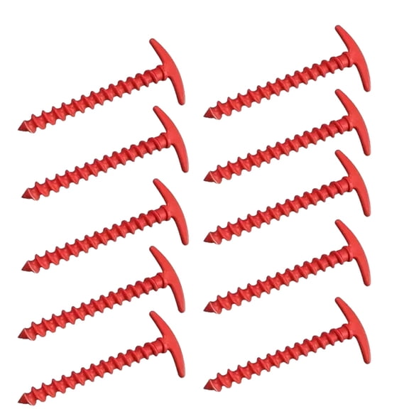 Screw in Tent Stakes Heavy Duty, Red Nylon Spiral Ground Anchors, 10 Pc Pack, Outdoor Tent, Car Camping, Backyard Picnic Securement
