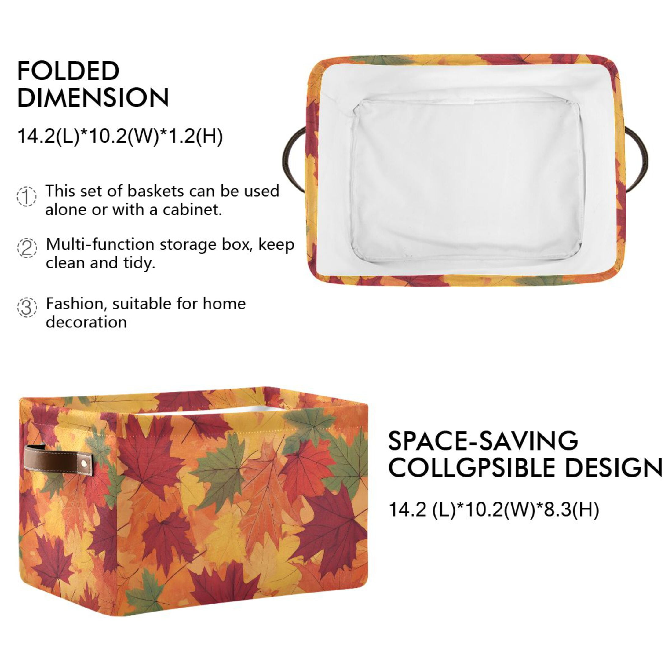 Ryvnso Leaves Fall Storage Basket Large Bin Foldable Boxes Toys Organizer 14.2x10.2x8.3in 2 PCs