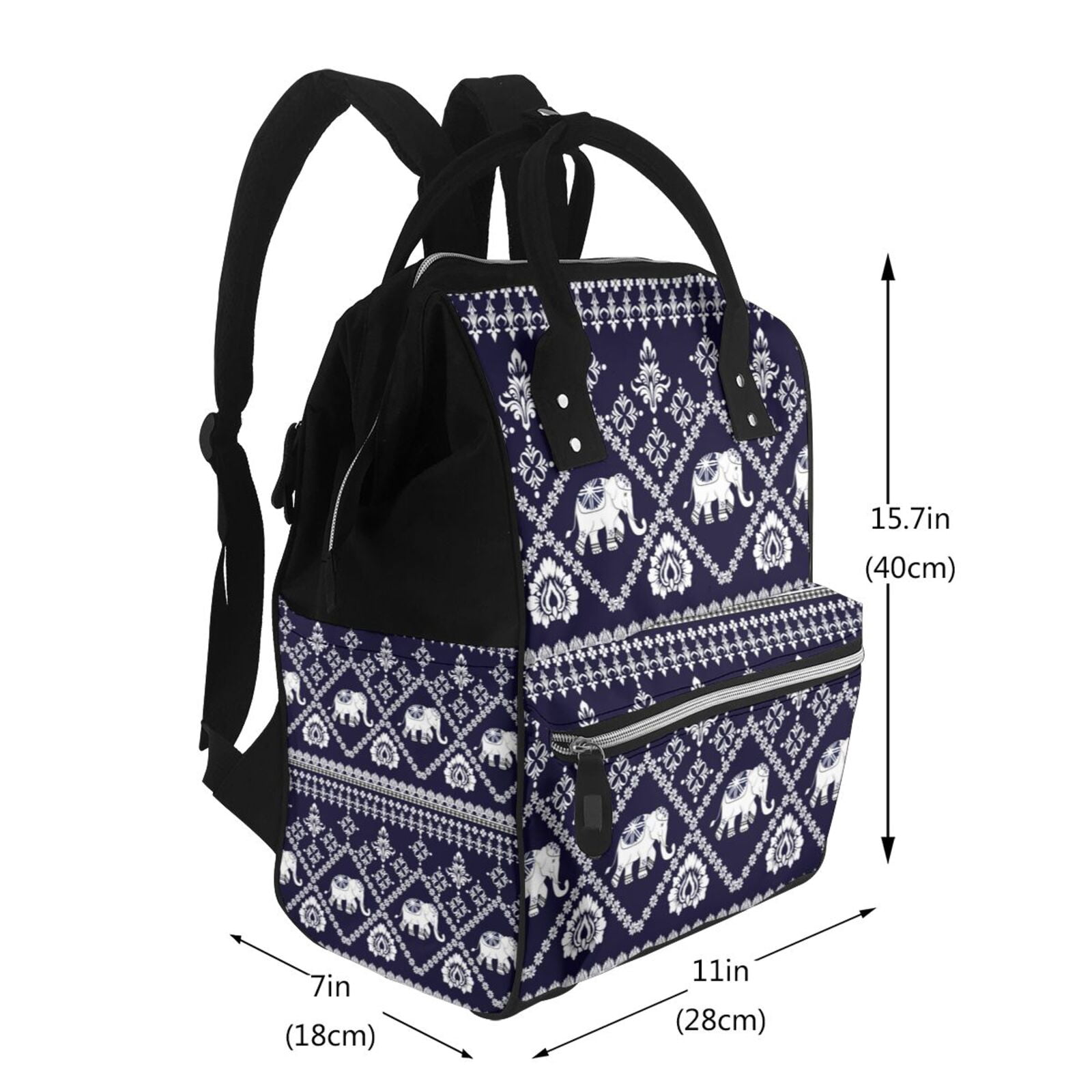Fuzoiu elephants Print Diaper Bag Backpack,Baby Essentials Travel Tote,Multi function Waterproof Diaper Bag, Travel Essentials Baby Bag - Unisex