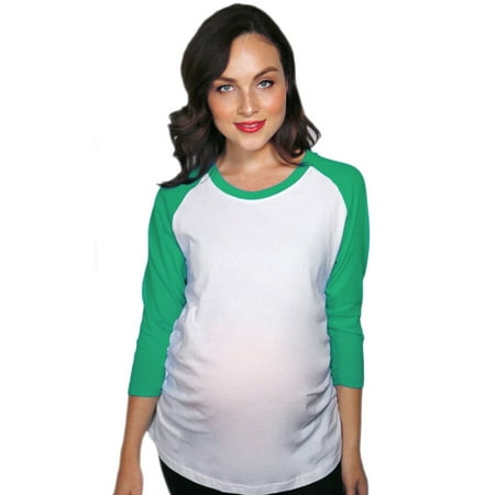 

Maternity Raglan Shirt Comfortable 3/4 Long Sleeve Ruched Pregnancy Baseball Top (Green) - XL