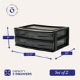 thumbnail image 5 of Homz Plastic 2 Drawer Wide Body Home Storage Cart, Black Frame with Smoke Drawer, 2 Pack, 5 of 10