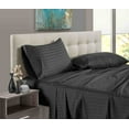 thumbnail image 3 of Sheet Set 4 PC-100% Egyptian Cotton, 300 TC, Breathable & Cooling Sheets-Flat Sheet, Fully Elasticized Fitted Sheet with 18" Deep Pocket & 2 Pillowcases-Dark Gray Stripe, Full/Queen Size, 3 of 6