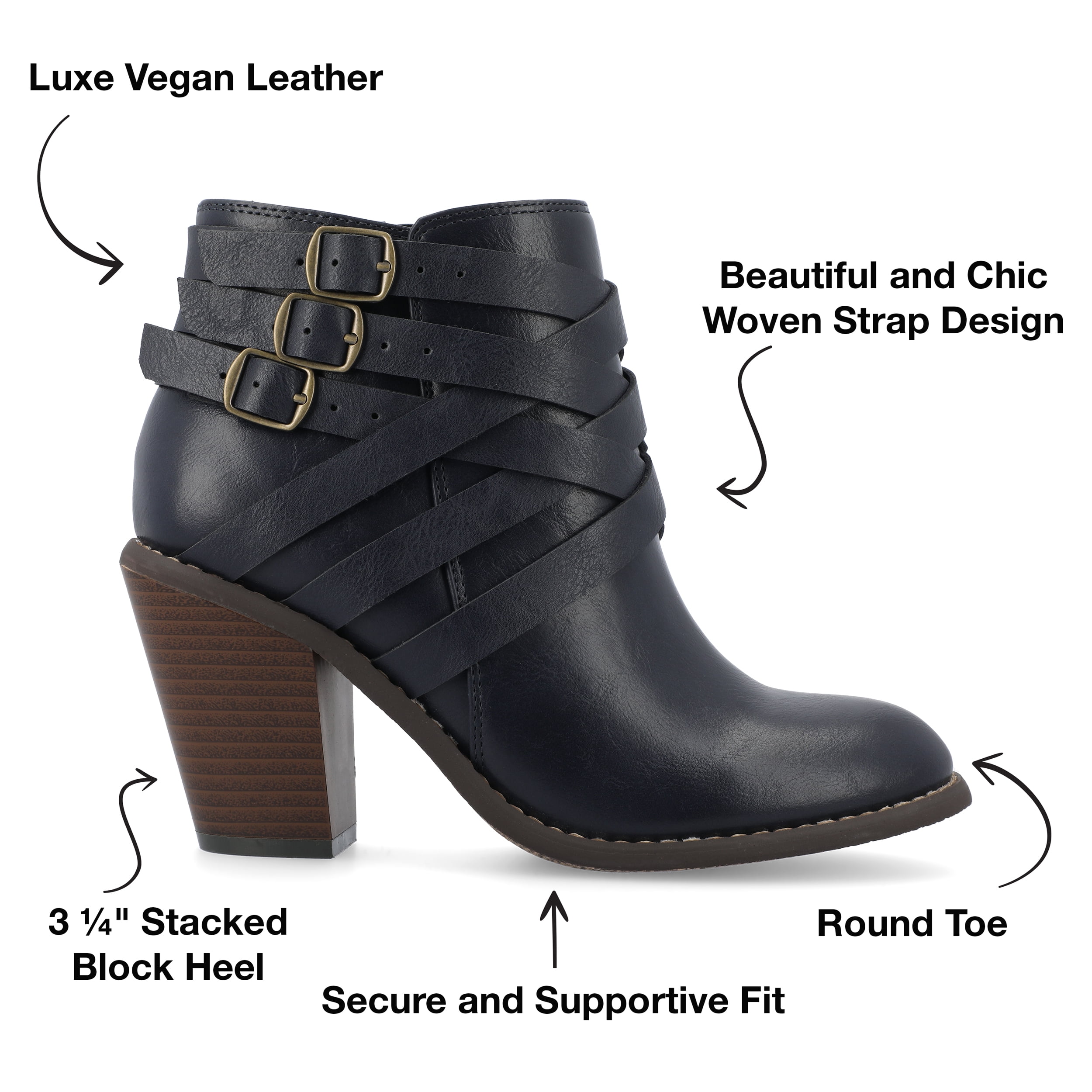 Journee Womens Strap Inside Zip Stacked Heel Booties, Widths Available