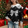 thumbnail image 2 of Byoo Tween Girls Silver Bow Snowflake Sweatshirt Crewneck Long Sleeve Holiday Casual Pullover Sweatshirt,Black, 2 of 2