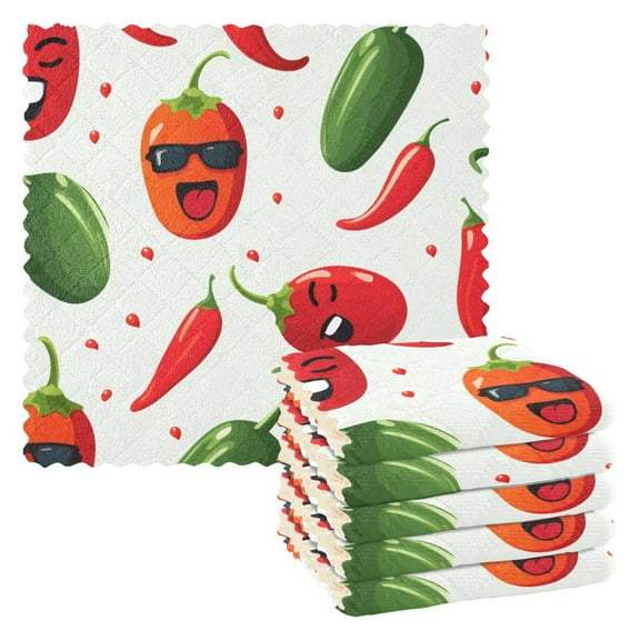 6 Packs Cute Peppers Kitchen Dish Towels Soft Absorbent Dish Cloths 11"x11"