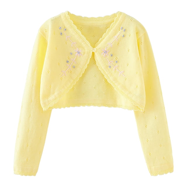 Girls' Long Sleeve Knitted Bolero Cardigan Kids Button Closure Shrug Sweaters Cropped Jacket Cover Up Tops