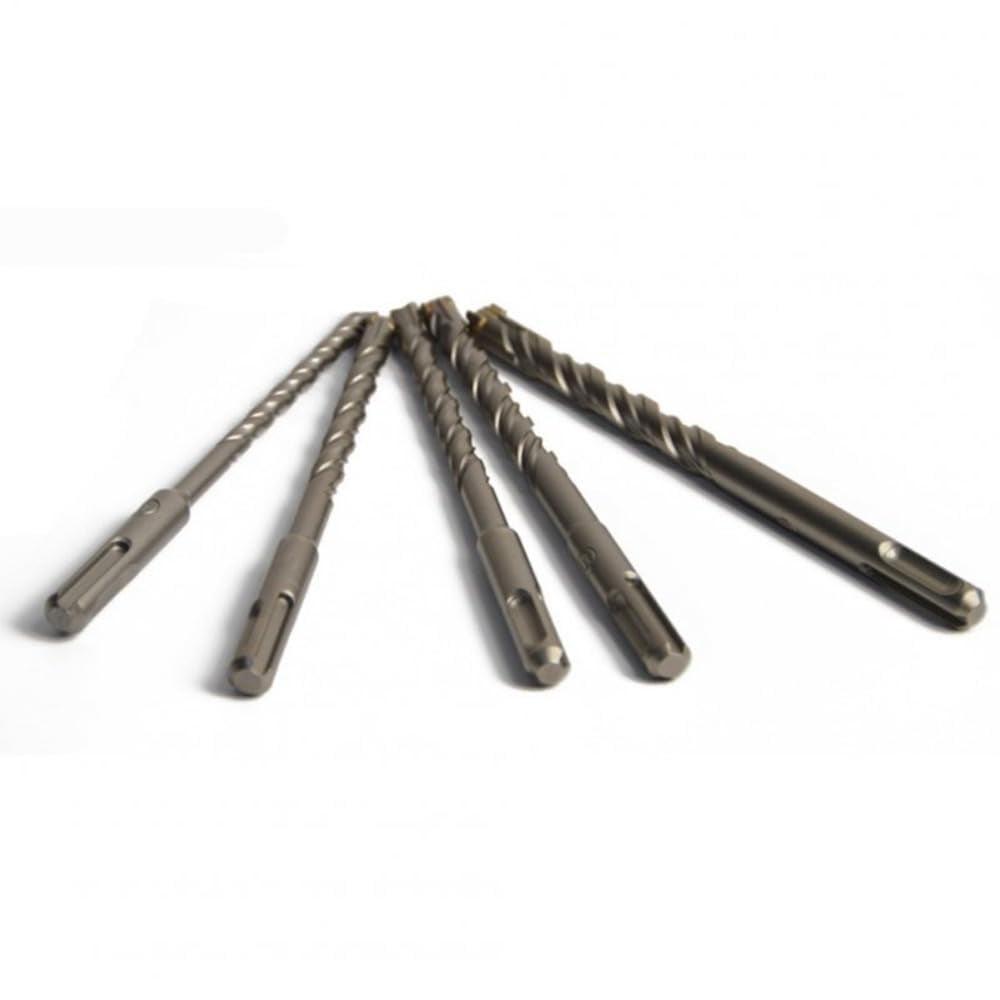 5Pcs SDS-Plus Cemented Carbide Hammer Drill Bit Set 6-8-10-12-14mm Double Flute Cross-head Round Shank