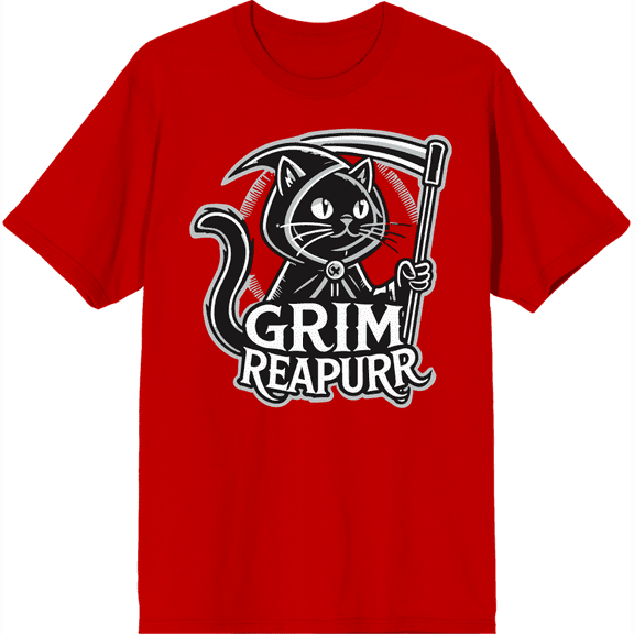 Black Cat Grim Reapurr Adult Red Crew Neck Short Sleeve Tee-Large