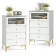 thumbnail image 1 of Gymax Commode 2 Pcs à 3 Tiroirs, Commode Haute de 37,5 Po avec Porte en Verre Cannelé Rabattable, 1 of 10