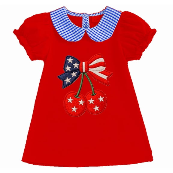 BemeyourBBs Toddler Baby Girl 4th of July Dress Fourth of July Outfit Baby Girls Patriot Independent Day Summer Dress Ice Cream Bow Embroidered Plaid Doll Collar Short Sleeve A-line Dresses