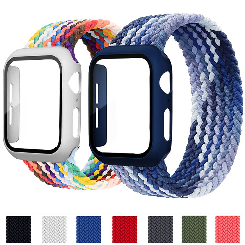 Braided Solo Loop Strap+Case for Apple Watch Band 44mm 40mm 45 mm  41mm,Nylon Fabric Elastic Bracelet iWatch Series 7 6 5 4 SE - pride edition