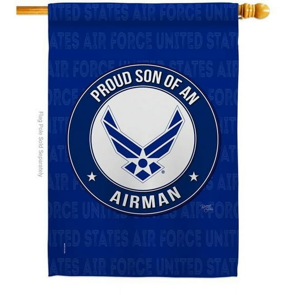Breeze Decor H108586-BO Proud Son Airman House Flag Armed Forces Air Force 28 x 40 in. Double-Sided Decorative Vertical Flags for Decoration Banner Garden Yard Gift