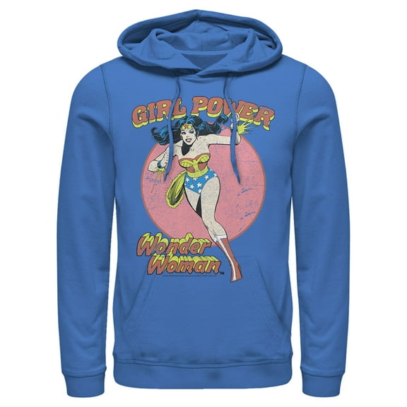 Men's Justice League Running Girl Power Text Poster  Pull Over Hoodie Royal Blue Medium