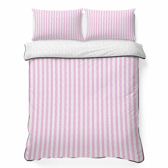 King Quilt Bedding Set Pink Stripes Minimalist Art Lightweight Summer Quilted Coverlet for Hot Sleepers, Romantic Style Breathable Soft Cooling Blanket with 2 Pillow Shams for All Season