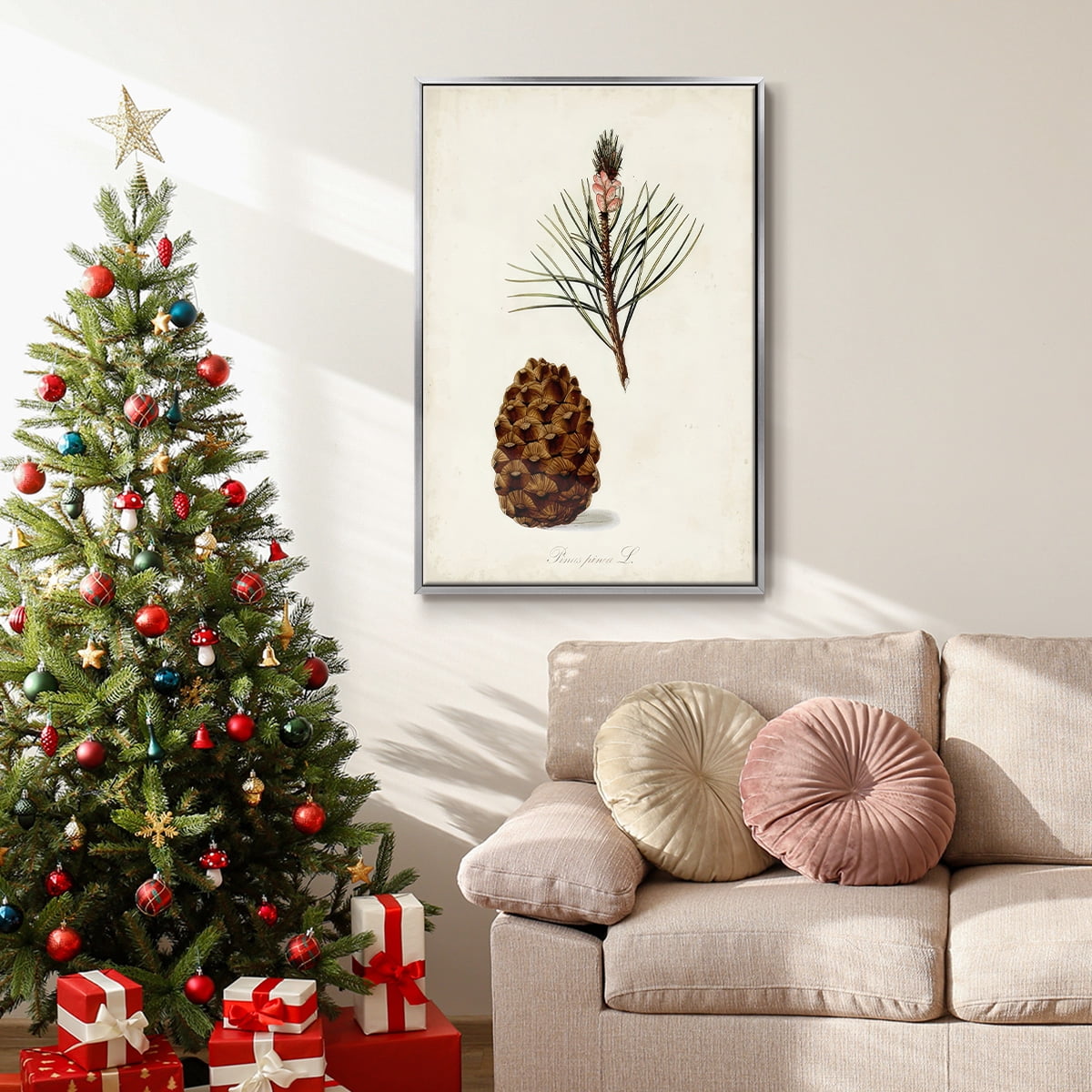 Antique Tree Study V - Framed Gallery Wrapped Holiday Canvas - 25 x 37 - Silver Frame