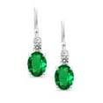 thumbnail image 2 of Gem Stone King 10K White Gold Green Nano Emerald and White Diamond Dangle Earrings for Women (2.13 Cttw, Gemstone Birthstone, Oval 8x6mm), 2 of 5