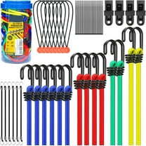 Rongsi 33 Piece Premium Bungee Cords Assortment Jar, Includes 10", 18", 24", 32", 40" Bungee Cord with Hooks, 6" Nylon Cable Ties, 8" Canopy Tarp Ball Ties and Tarp Clips