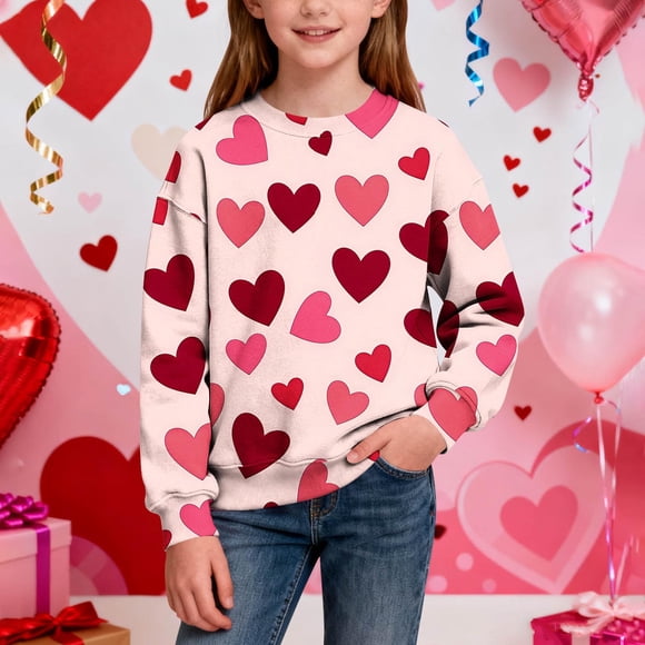 Sudadera sin capucha para niño, con estampado de San Valentín, de manga larga, informal, deportiva, con capucha, sudadera de manga larga sin capucha, top con inserciones en los hombros, blusa de polié