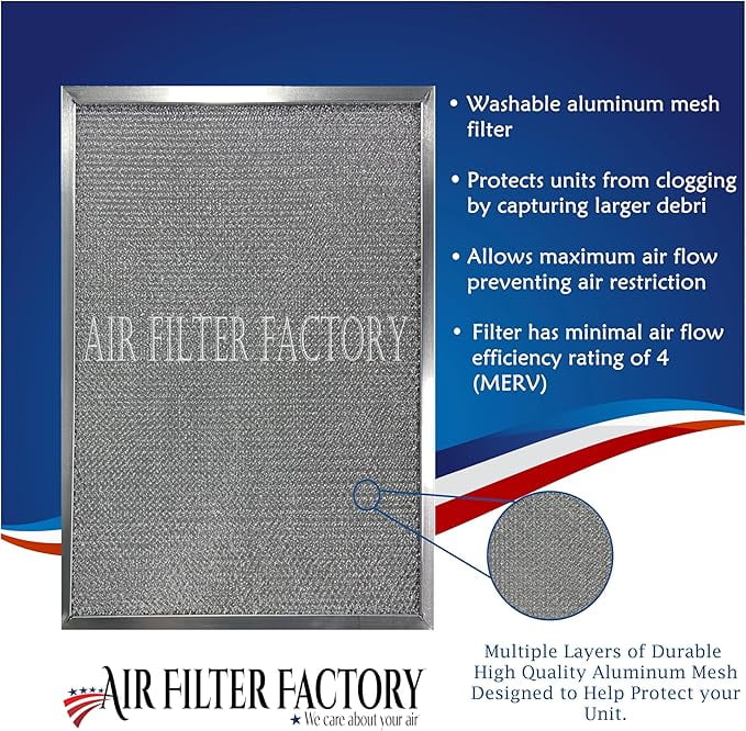 Air Filter Factory Washable Aluminum Mesh Foil Filter 14 x 14 x 1 Inches Nominal - 13-5/8 x 13-5/8 x 7/8 Inches Exact