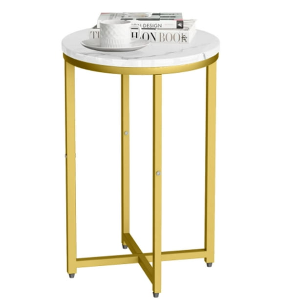 AWQM Round End Table, Faux Marble Side Table with Metal Frame,Small