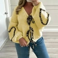 thumbnail image 2 of Women's Sweater Leopard Print Lace Up Cardigan Long Sleeve V Neck Knitted Pullover Tops, 2 of 2