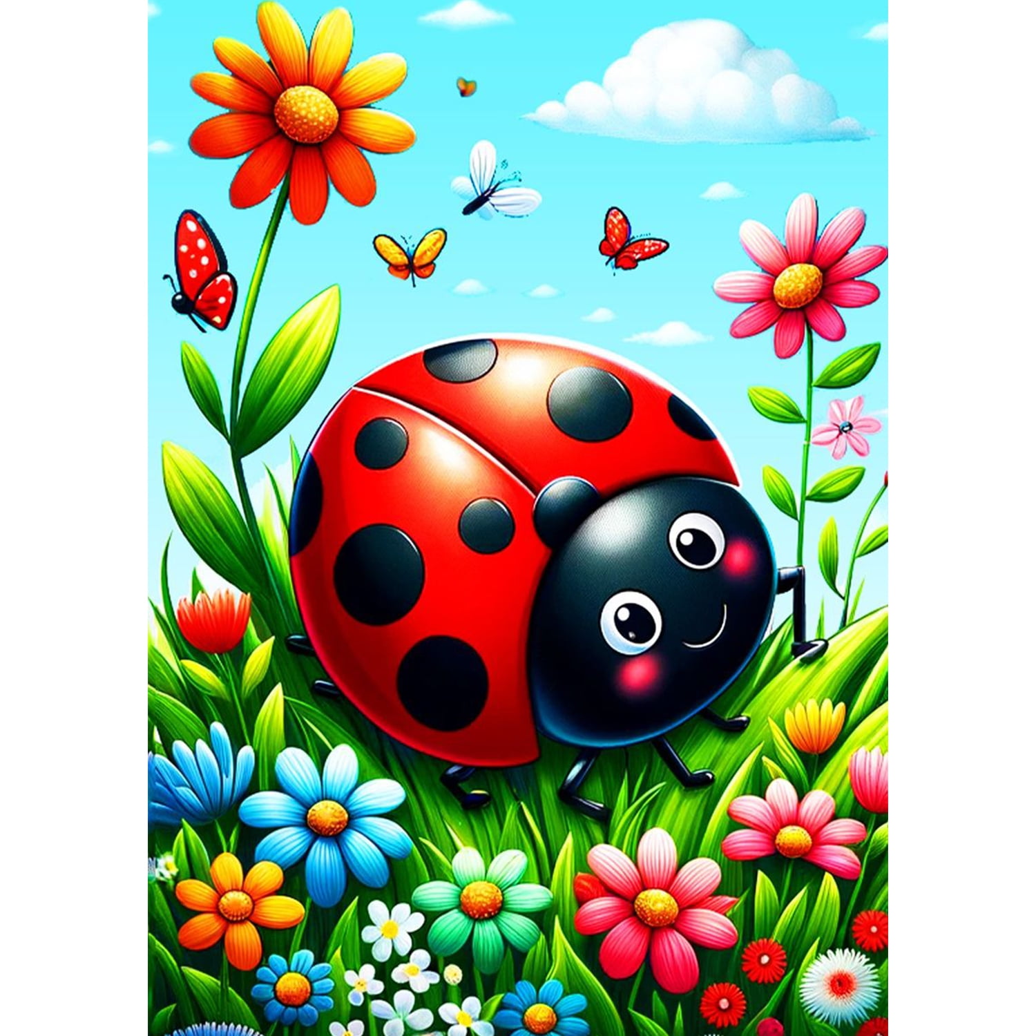 America Forever Ladybug Butterfly House Flag 28 x 40 inch Double Sided Cute Ladybug Wildflower Butterfly Spring Summer Seasonal Outdoor Yard Decorative Flag